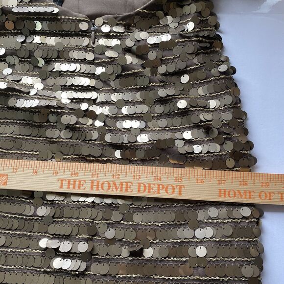 New BCBG Sequin Gold NYE Bronze Iman Mini Dress Small Coin Criss Cross Back NWT - Picture 11 of 14